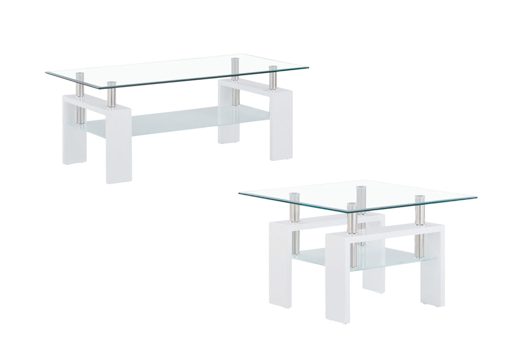T648 - Coffee Table And End Table - Clear / White