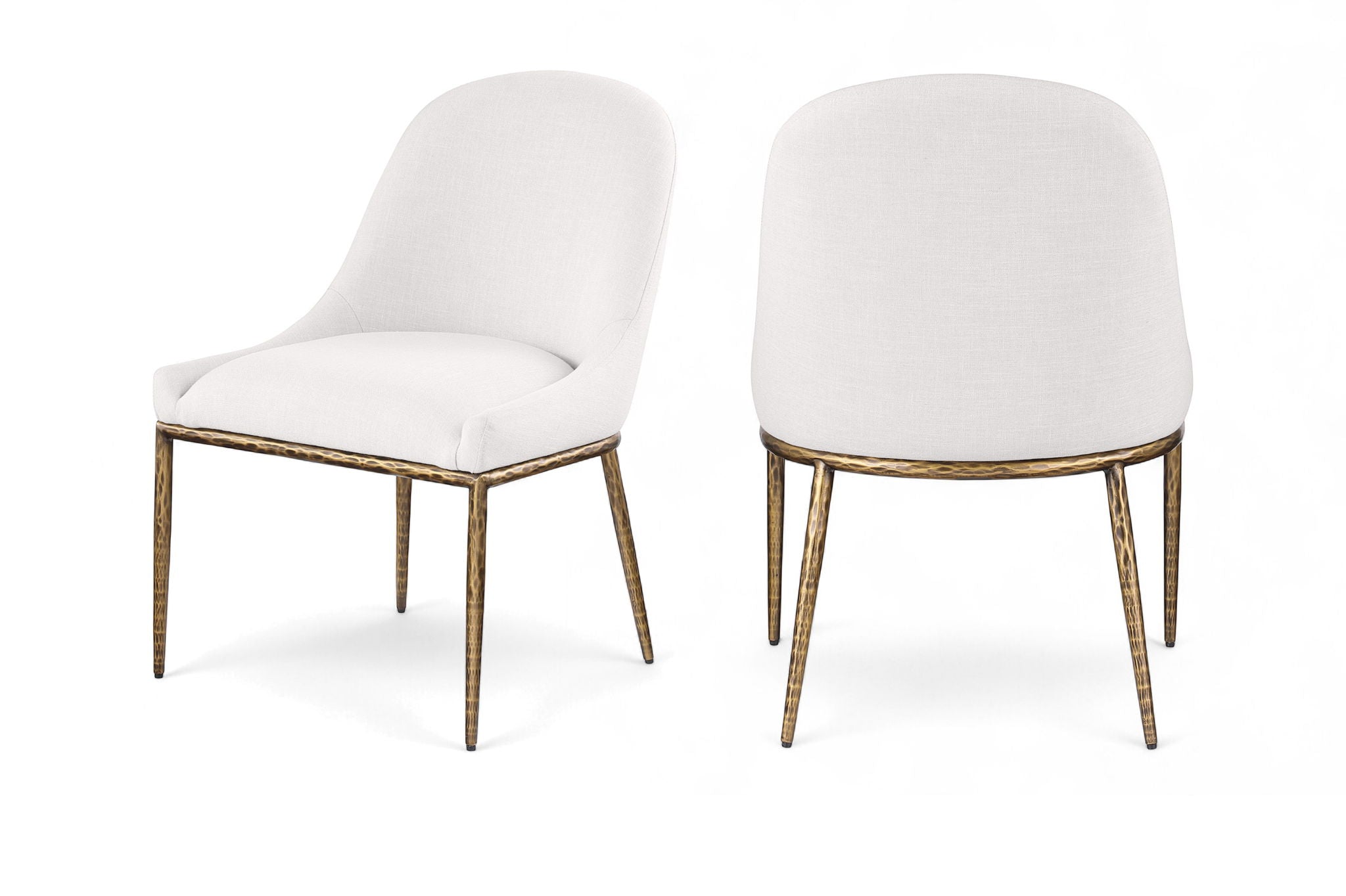 Ferro - Linen Textured Performance Fabric Upholstered Dining Side Chair - Cream / Brushed Gold