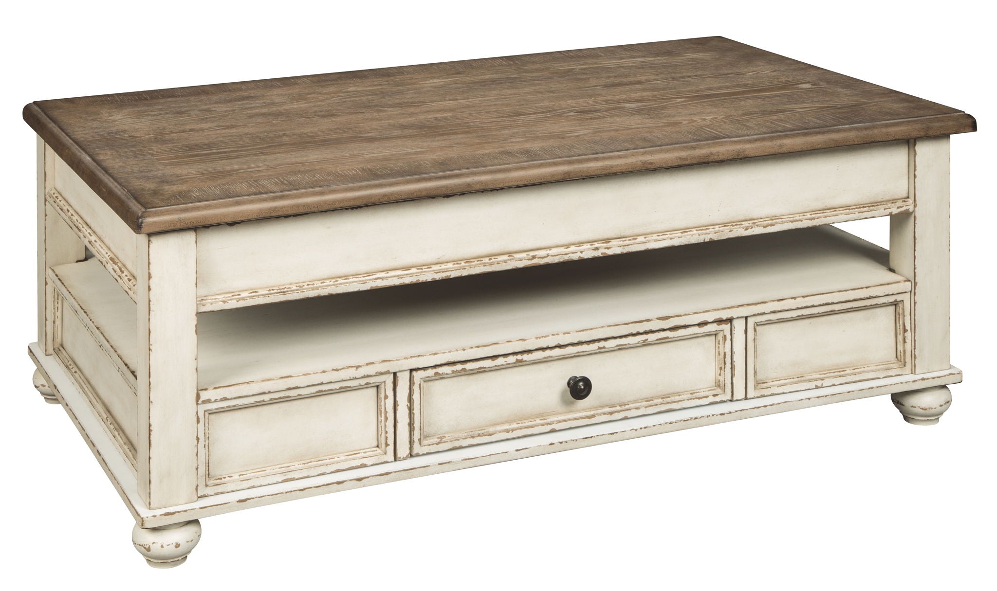 Realyn - Lift Top Cocktail Table - White / Brown