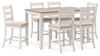 Skempton - Counter Height Dining Table and Bar Stools (Set of 7) - White / Light Brown