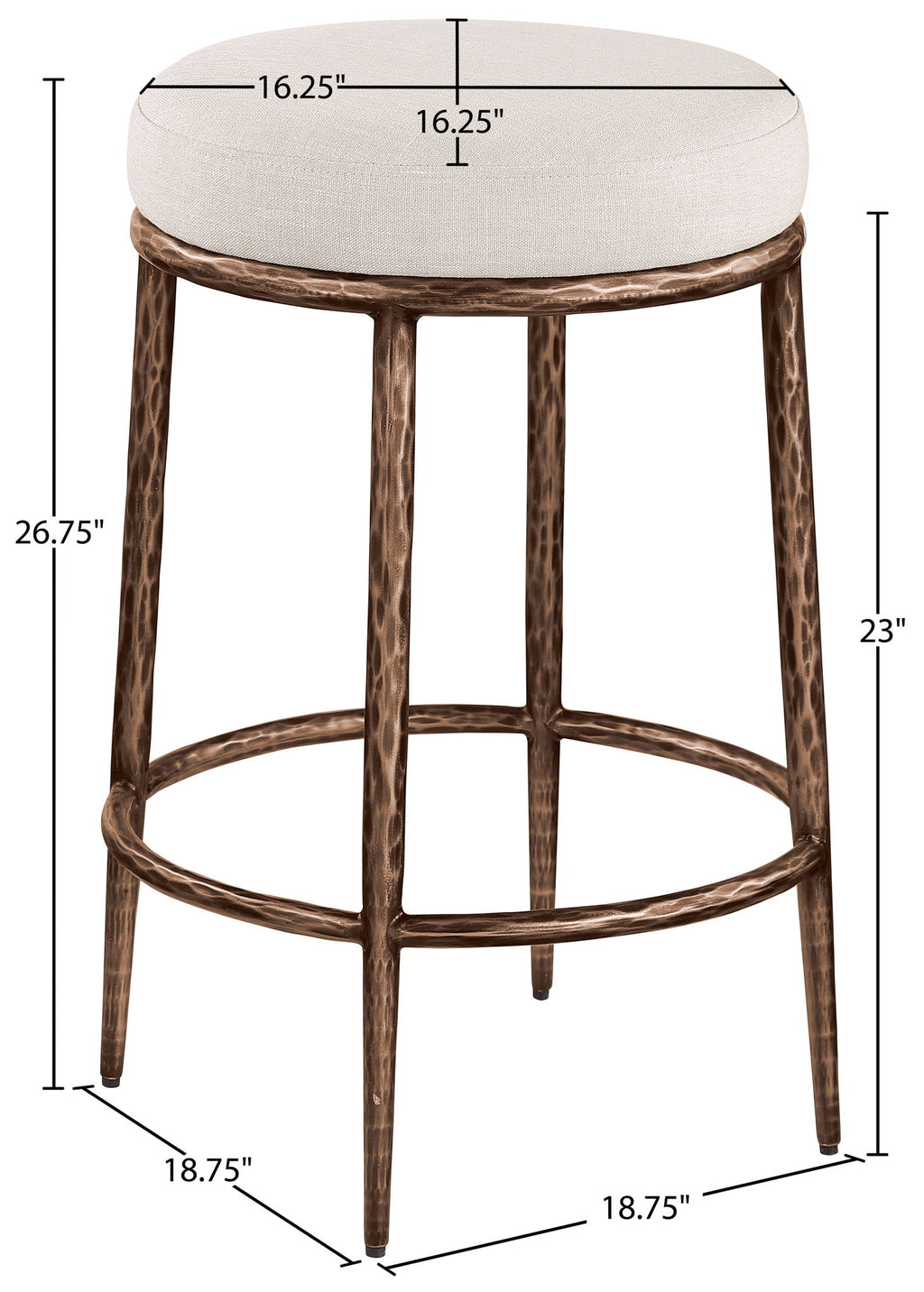 Ferro - Upholstered Backless Counter Stool With Brushed Bronze Base