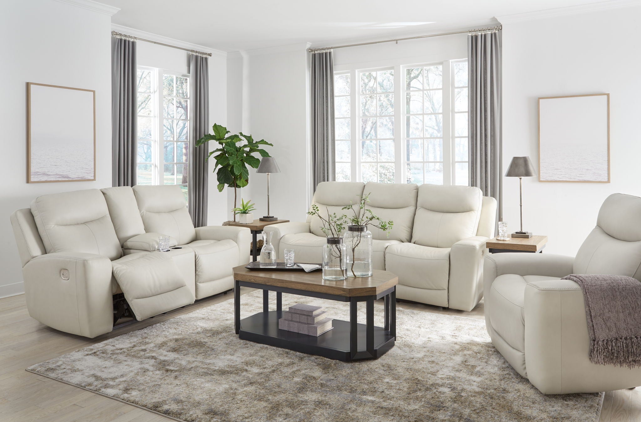 Mindanao - 3 Pc. - Power Reclining Sofa, Power Reclining Loveseat With Console, Power Recliner - Coconut