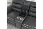 Ylime - Power Reclining Sofa With USB And Bookcase Arm LED, Power Console Reclining Loveseat With Bookcase LED - Charcoal