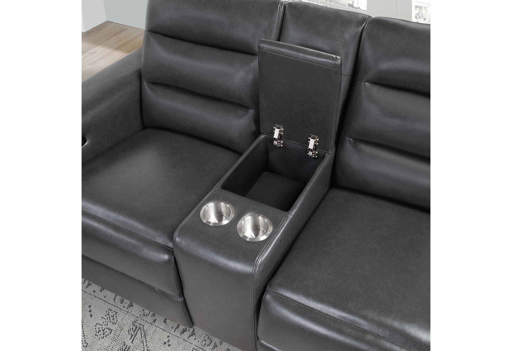 Ylime - Power Reclining Sofa With USB And Bookcase Arm LED, Power Console Reclining Loveseat With Bookcase LED - Charcoal